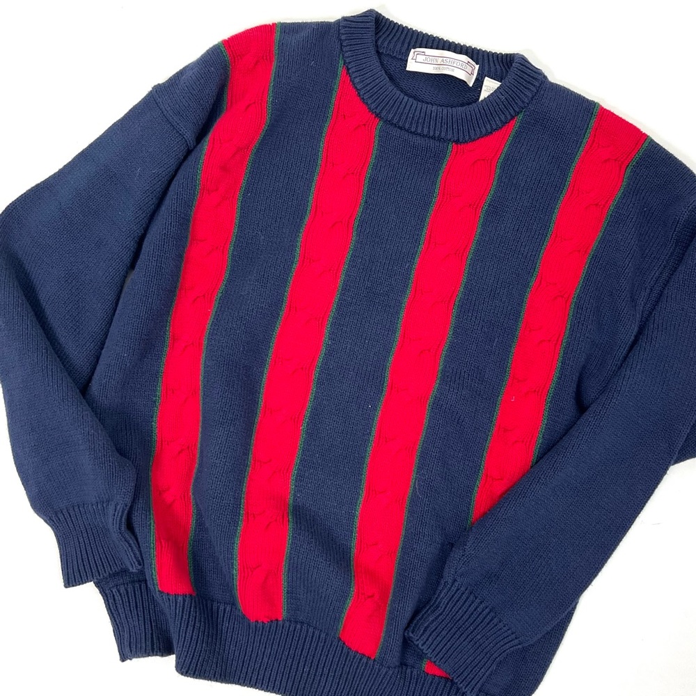 VTG Varsity Striped Cable Knit Sweater M
